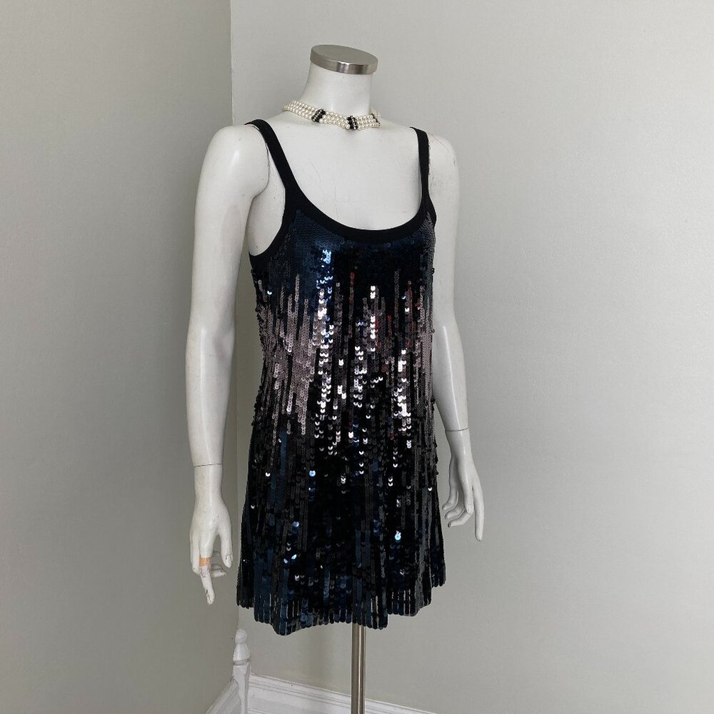Armani Exchange Black Silver Gray Sequined Mini Slipdress Dress S/P